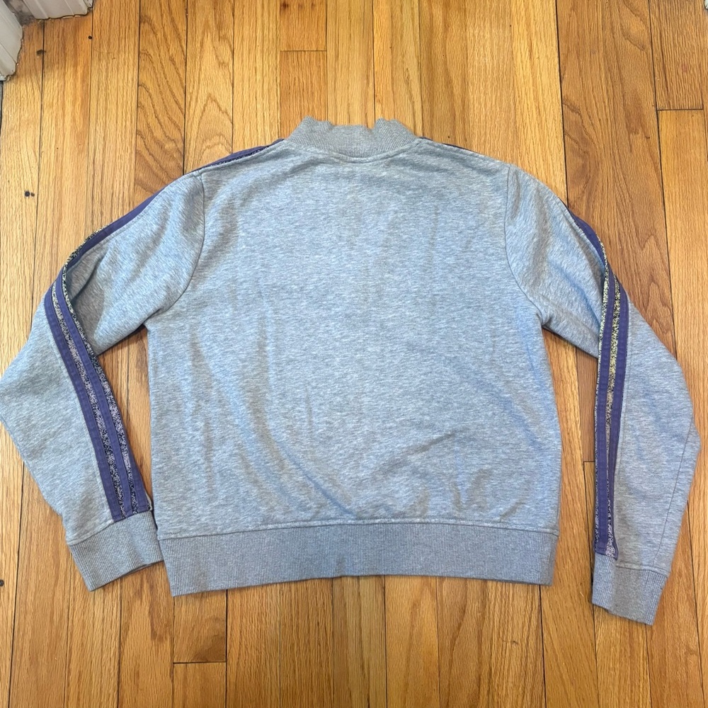 ✨ ADIDAS ✨ Cropped Gray Quarter Zip Sweatshirt Purple Velvet Stripes Size XS - Picture 2 of 10